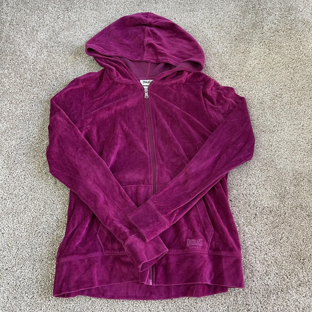 Everlast Sport Hoodie Womens Large Purple Velour Full Zip Logo Gym Sweatshirt